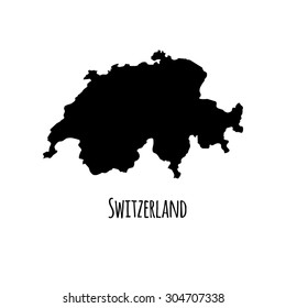 Switzerland vector black outline map with caption on white background. 