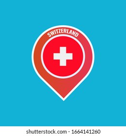 Switzerland vector flag map location pin. European football 2020 tournament final stage. Official championship colors and style.