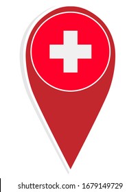 Pin de ubicación del mapa de la bandera vectorial de Suiza. Fase final del torneo europeo de fútbol 2020.