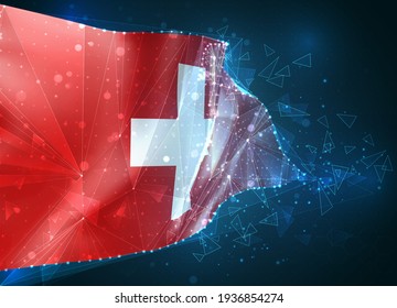 Switzerland,  vector flag, virtual abstract 3D object from triangular polygons on a blue background