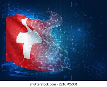 Switzerland,  vector flag, virtual abstract 3D object from triangular polygons on a blue background