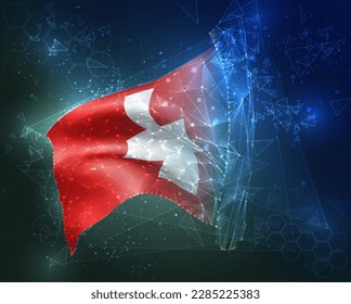 Switzerland,  vector flag, virtual abstract 3D object from triangular polygons on a blue background