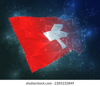 Suiza, bandera vectorial, objeto 3D virtual abstracto de polígonos triangulares sobre fondo azul
