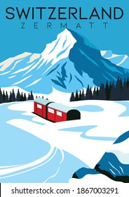 Switzerland Vector Illustration Background. Travel to Zermatt Switzerland. Flat Cartoon Vector Illustration in Colored Style.