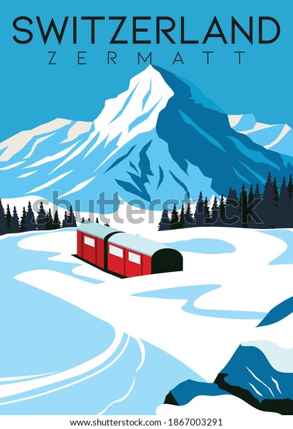 Switzerland Vector Illustration Background Travel Zermatt Stock Vector ...