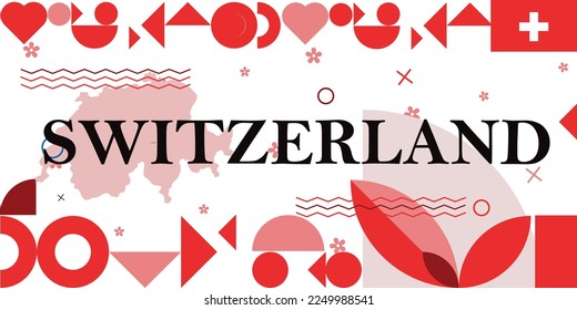 Switzerland vector illustration. Happy independence day anniversary celebration banner. Symbols, patterns and national flag.
 svg