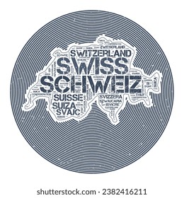 Switzerland vector image. Country round logo design. Switzerland poster in circular arcs and wordcloud style. Captivating vector illustration.