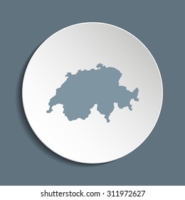 Switzerland vector map on a paper circle. Cut out from white paper icon map of Switzerland. Vector icon map of Switzerland on dark background. Paper cut style country map. 