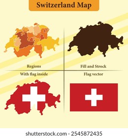 Mapa del Vector de Suiza con superposición de la bandera de silueta negra de las regiones y bandera independiente ideal para infografías de materiales educativos y proyectos de diseño que muestran la geografía e identidad de Azerbaiyán
