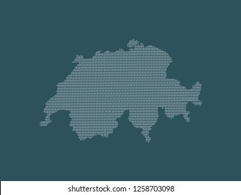 Switzerland vector map using white binary digits on dark background to mean digital country and the advancement of technology illustration