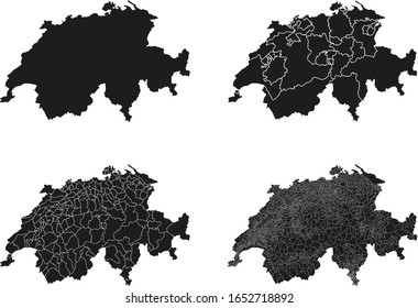 Switzerland vector maps with administrative regions, municipalities, departments, borders