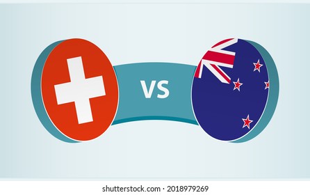 Switzerland versus New Zealand, team sports competition concept. Round flag of countries.