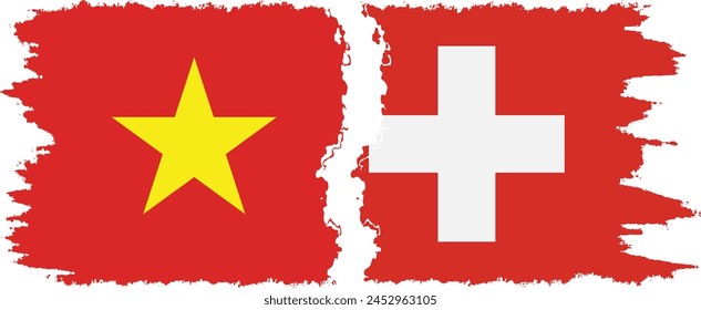 Switzerland and Vietnam grunge flags connection, vector