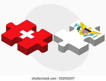 Switzerland and Virgin Islands (U.S.) Flags in puzzle isolated on white background