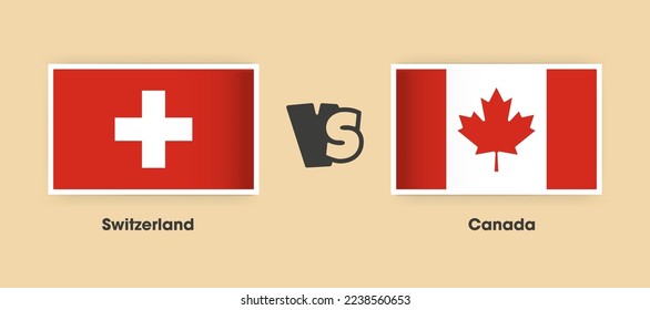 Switzerland vs Canada flags placed side by side. Creative stylish national flags of Switzerland vs Canada with background