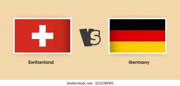 Switzerland vs Germany flags placed side by side. Creative stylish national flags of Switzerland vs Germany with background