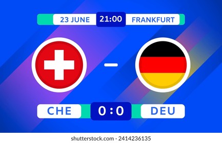 Elemento de diseño de coincidencias entre Suiza y Alemania. Marca Iconos con transparencia aislados en fondo azul. Infografía De La Competencia Del Campeonato De Fútbol. Plantilla de puntuación de juego de anuncio. Gráficos vectoriales