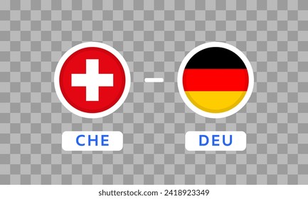 Elemento de diseño de coincidencias entre Suiza y Alemania. Iconos de la bandera aislados en un fondo transparente. Infografía De La Competencia Del Campeonato De Fútbol. Plantilla de puntuación de juego de anuncio. Gráficos vectoriales