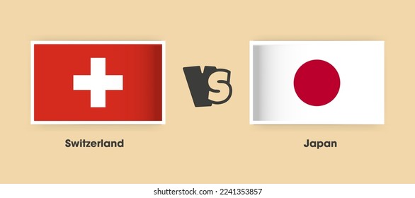 Switzerland vs Japan flags placed side by side. Creative stylish national flags of Switzerland vs Japan with background