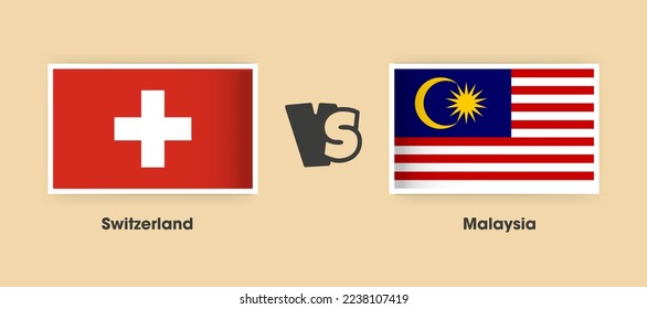 Switzerland vs Malaysia flags placed side by side. Creative stylish national flags of Switzerland vs Malaysia with background