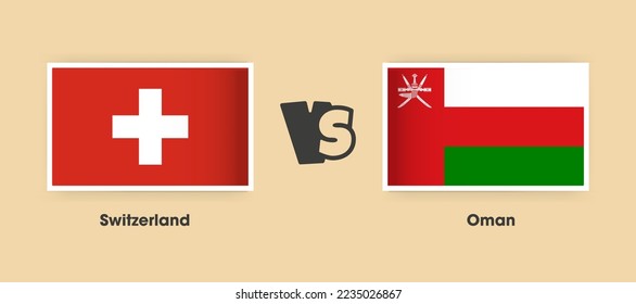 Banderas de Suiza contra Omán colocadas una al lado de la otra. Banderas nacionales creativas y elegantes de Suiza vs Omán con antecedentes