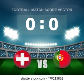 Switzerland vs Portugal soccer ball in flag design on stadium background for football tournament , this image for sport match template or banner in vector illustration