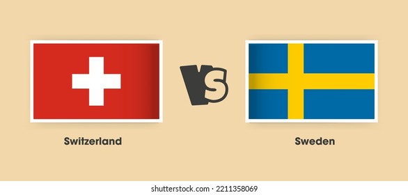 Switzerland vs Sweden flags placed side by side. Creative stylish national flags of Switzerland vs Sweden with background
