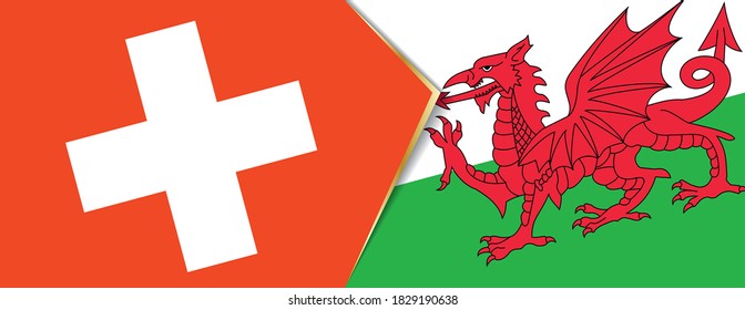 Banderas de Suiza y Gales, dos banderas vectoriales símbolo de relación o enfrentamiento.