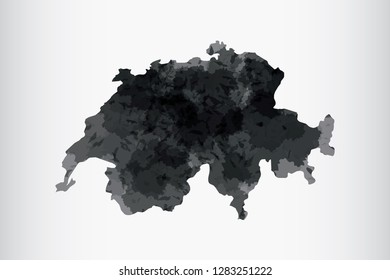 Switzerland watercolor map vector illustration of black color on light background using paint brush in paper page