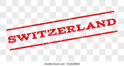 Switzerland watermark stamp. Text caption between parallel lines with grunge design style. Rubber seal stamp with scratched texture. Vector red color ink imprint on a chess transparent background.