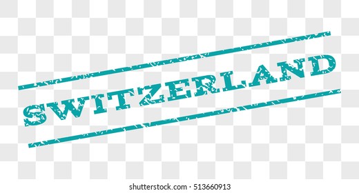 Switzerland watermark stamp. Text caption between parallel lines with grunge design style. Rubber seal stamp with dust texture. Vector cyan color ink imprint on a chess transparent background.