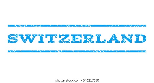 Switzerland watermark stamp. Text tag between horizontal parallel lines with grunge design style. Rubber seal stamp with dust texture. Vector blue color ink imprint on a white background.