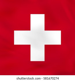 Switzerland waving flag. Switzerland national flag background texture. Vector illustration.