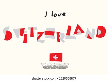 Switzerland : World Flag with fun geometrical alphabets : Vector Illustration 