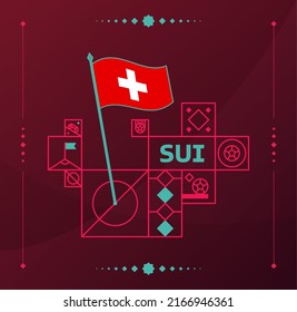 switzerland world football tournament 2022 vector wavy flag pinned to a soccer field with design elements. World football 2022 tournament final stage. Non Official championship colors and style.