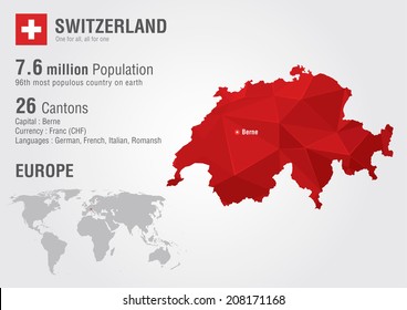 Switzerland world map with a pixel diamond texture. World Geography.