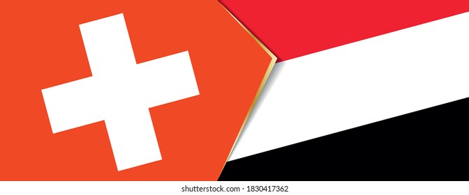 Banderas de Suiza y Yemen, dos banderas vectoriales símbolo de relación o enfrentamiento.