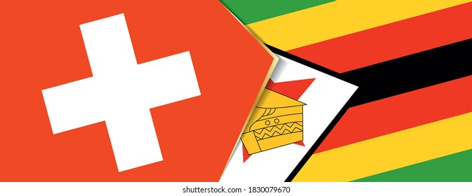 Die Flaggen der Schweiz und Simbabwes, zwei Vektorfahnen Symbol für Beziehung oder Konfrontation.