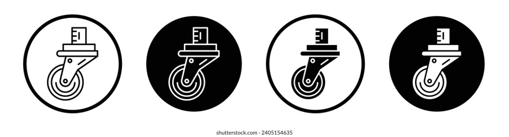 Swivel caster icon set. Furniture chair wheel vector symbol. Trolley rubber wheel sign in filled and outlined style.