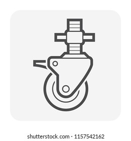 Swivel caster vector icon. Industrial equipment consist of tire or plastic wheel, locking brake and adjustable screw. For support and move scaffold rolling tower, trolley, shopping cart and furniture.