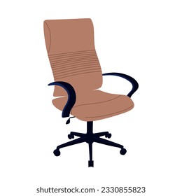 Swivel chair vector. Flat illustration of office chair isolated on white background. Hand drawn of leather office chair. Very comfortable revolving chair for work with laptop or computer. Vector