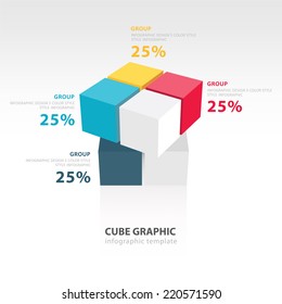 swivel cube infographic template  4 color
