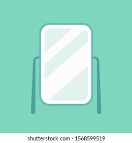 Swivel full length mirror on stand in flat style. Vector illustration isolated on green background