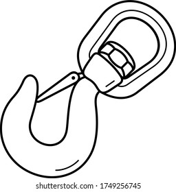 Swivel hook with safety catch. Vector outline icon.