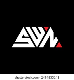 SWN triangle letter logo design with triangle shape. SWN triangle logo design monogram. SWN triangle vector logo template with red color. SWN triangular logo Simple, Elegant, and Luxurious design.