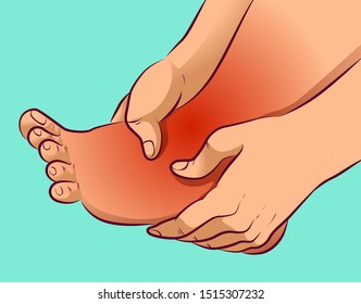 Swollen leg, foot massage. Vector illustration