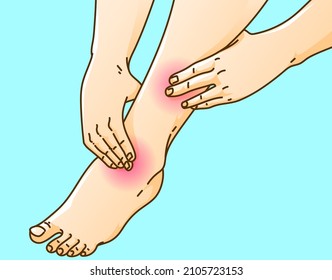 Swollen leg. Sprain. Foot massage. Vector illustration.