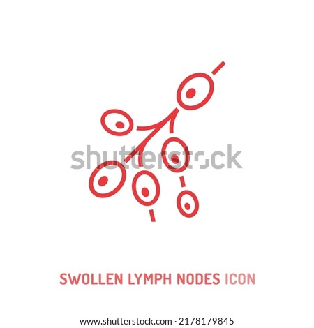 Swollen lymph nodes icon. Tonsils, pharyngitis swelling and redness sign. Inflammation in throat. Viral infection. Sore throat. Difficulty swallowing. Isolated vector illustration in outline style