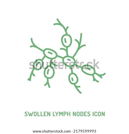 Swollen lymph nodes icon. Tonsils, pharyngitis swelling and redness sign. Inflammation in throat. Viral infection. Sore throat. Difficulty swallowing. Isolated vector illustration in outline style