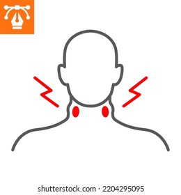 Swollen lymph nodes line icon, outline style icon for web site or mobile app, disease and symptom, lymph nodes vector icon, simple vector illustration, vector graphics with editable strokes.